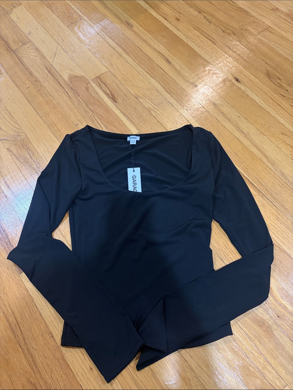 NWT Garage Black Long Sleeve Scoop Neck Top Size XS
